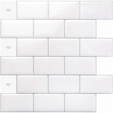 Dosseret de cuisine 3d, 10 feuilles, 30 x 30 cm, carrelage autocollant, blanc brillant (1/4)