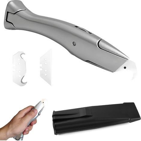 Cutter pour Couper Moquette et Tapis de Précision Couteau Crochet avec Lames de Rechange et Protections Plastique Alliage D aluminium pour Découpe de (1/4)