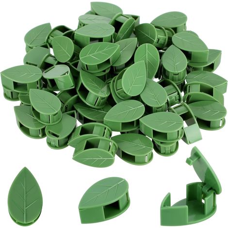 Clip Fixation Plantes Murs - ABS Vert 3,5 cm - Auto-Adhésif avec Pastilles Acryliques Transparentes - Pour Guidage Vigne Intérieur Extérieur - Lot de 60