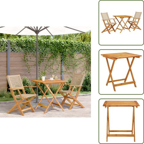 Ratán sintético - vidaXL Juego de bistro de 3 piezas ratán PE y madera maciza beige - Madera maciza