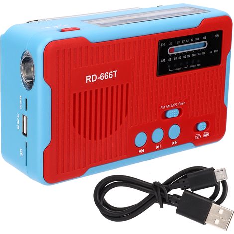 Solarbetriebenes, handkurbelbetriebenes AM/FM-Überlebensradio mit tragbarer roter LED-Taschenlampe (1/5)