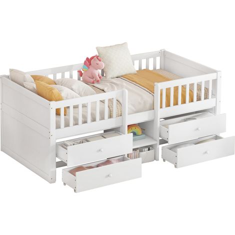 CAIziLit mi-hauteur 90x200 cm avec 4 tiroirs, pin blanc, sans matelas (1/5)