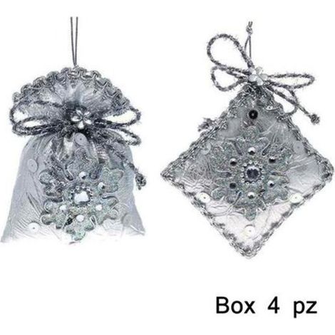4 sacchetti per albero di natale - colore argento - addobbi natalizi decorazioni