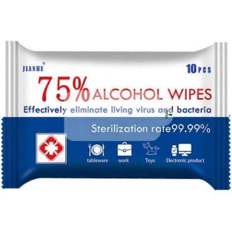 Lot de 10 lingettes désinfectantes portables, lingettes humides à 75 % d'alcool pour un nettoyage en profondeur des mains et des tables (1/5)