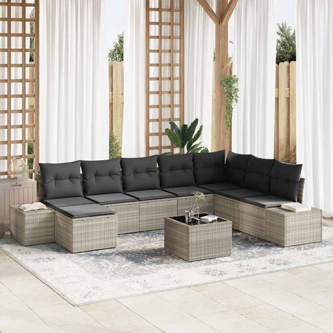 vidaXL Gartensofa-set mit Kissen 9 pcs Hellgrau Poly-Rattan (1/5)