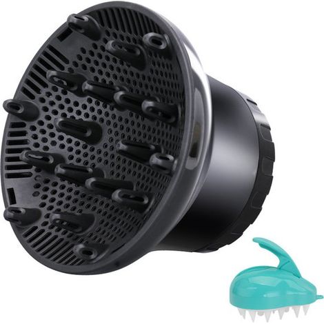Diffusore universale per capelli,Diffusore professionale regolabile da 3,55 cm a 6,6 cm,Resistente al calore,Include pettine per shampoo,Nero (1/5)
