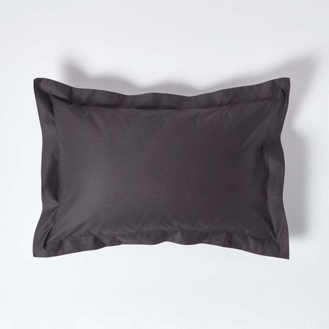 HOMESCAPES Dark Charcoal Grey Egyptian Cotton Oxford Pillowcase 1000 Thread Count - Dark Charcoal Grey