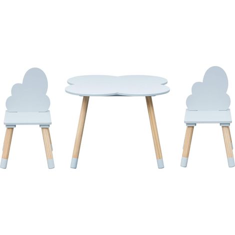 Tavolino e 2 Sedie per Bambini Rebecca Mobili Sitka 44x60x60 MDF Legno Celeste Marrone Scandinavo SET 3 pezzi (1/5)