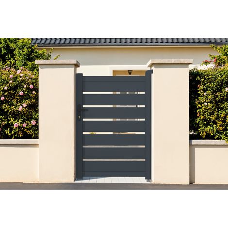 Pack portillon aluminium VOGEL 100x140cm + 2 Poteaux H.166cm Gris (1/5)