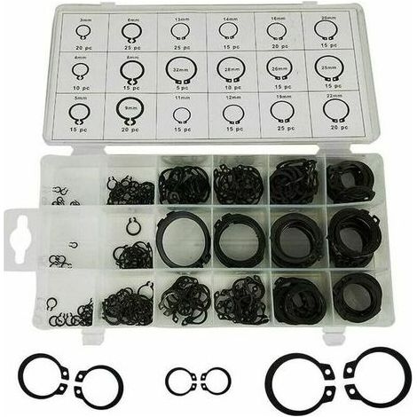 300 pièces Assortiment de 18 tailles de circlips pour circlips pour circlips pour circlips pour circlips avec boîte noire (3mm-22mm) (1/5)