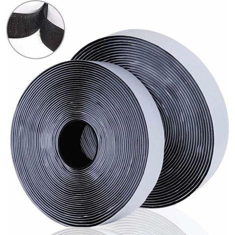 10M Bande Agrippantes Adhésives Rubans Adhésifs Bande Ruban Scratch Autocollant Moustiquaire Hook Loop Rouleau Scratch Autoadhésif pour moustiquaire fenetre, Noir, 10m x 2 (1/4)