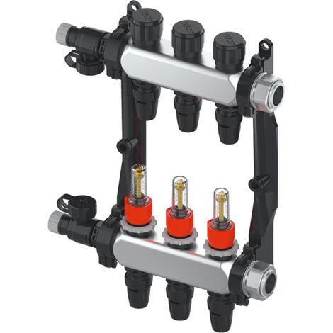 TECE TECEfloor Distribuidor de acero inoxidable HKV 3, tipo TECElogo-Push SLQ, con indicador de caudal, 1 IG sellado plano, 77311103