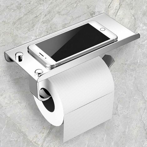 Ulisem Toilettenpapierhalter, Wandmontage Toilettenpapierhalter, Toilettenpapierhalter aus Edelstahl 304, Installation mit Schrauben und Kleber, mit Ablageplattform