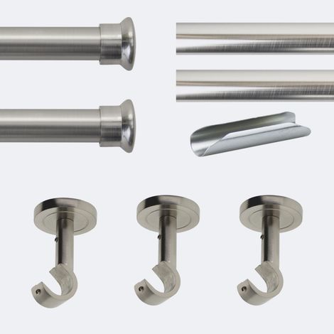 Kit de tringle à rideaux Nickel Mat 300cm Diam.20mm Embout Chapeau - Fixation Plafond - Boulet (1/3)