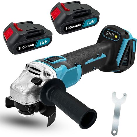 Smerigliatrice angolare a batteria, senza spazzole, 125 mm, utensile per tagliare, smerigliare, lucidare e affilare, con batteria e caricabatterie 2x3,0 A e kit, compatibile con batteria Makita