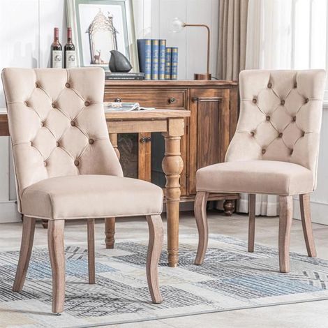 Chaise de salle à manger - GUTENT - Beige - Velours - Dossier haut - Lot de 2 (1/5)