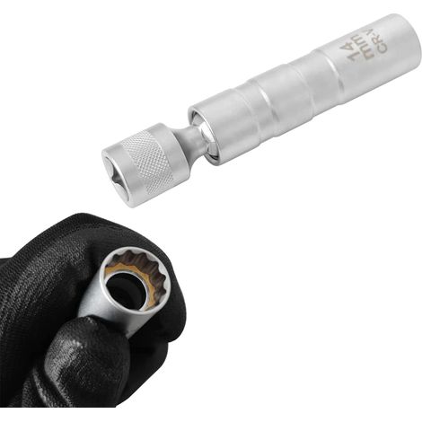 14mm Joint Universel Magnétique Clé à Bougie Allumage, Douille à Bougie Pivotante à Paroi Mince 12 Pans 3/8 Pouces CR V, Extracteur de Bougie