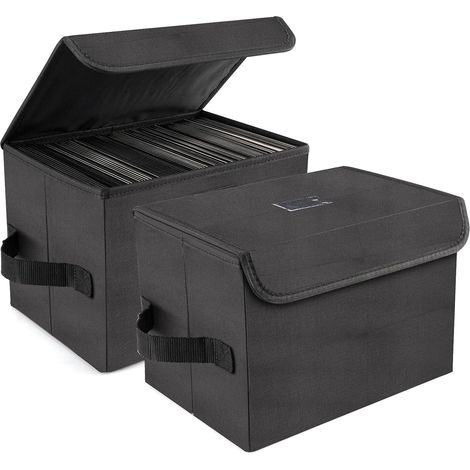 Lot de 2 boîtes de rangement pour vinyles 7"/45 RPM - Nylon pliable et empilable avec couvercle et poignée - Capacité 120 disques - Organisateur de collection(7") (1/5)