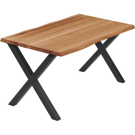 LAMO Manufaktur Esstisch Küchentisch, mit Baumkante 120x80x76 cm (AxBxH), Design, Dunkel / Schwarz, LEB-01-A-004-9005D