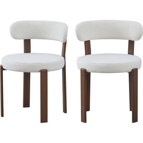 Lot de 2 chaises en tissu bouclette piètement effet bois foncé - Beige - Izzy (1/5)
