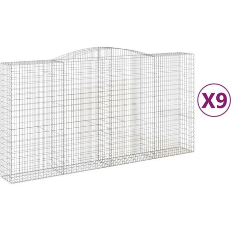 Set di 9 gabbioni per recinzione a gabbia muro di contenimento ad arco 400 x 50 x 200/220 cm in ferro zincato argento 020041317