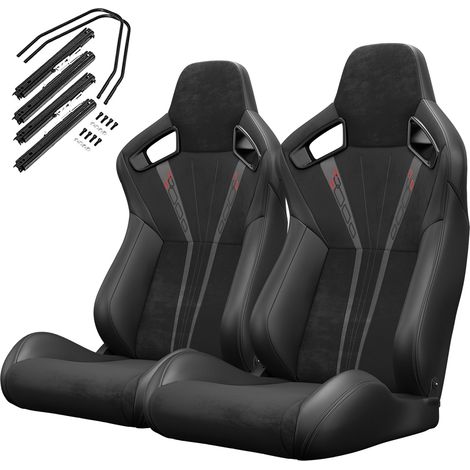 Asientos deportivos tipo baquet reclinables ajustables de 90 a 180° con guías deslizantes, juego de 2, PVC negro. (1/5)
