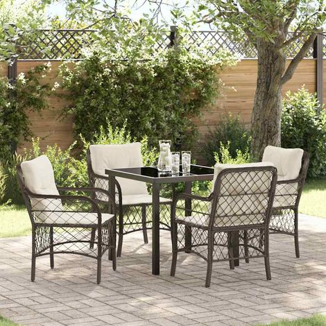 Garten Essgruppe mit Kissen 5 pcs Braun Poly-Rattan (1/5)