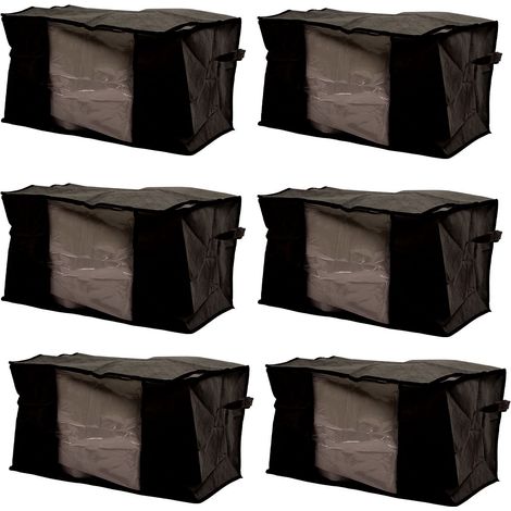Lot de 6 sacs de rangement pour couettes et couvertures, pliables, en tissu non tissé, pour le rangement de vêtements et accessoires. Idéaux pour les déménagements et les voyages au quotidien (noir).
