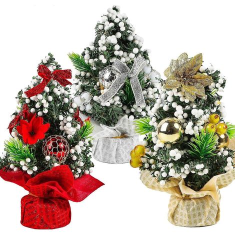 Lot de 3 mini sapins de Noël artificiels miniatures de 20 cm, figurines décoratives pour table ou paysage de Noël. (1/5)