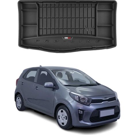 Tapis de Coffre 3D TPE Premium Compatible avec Kia Picanto III 2017 à 2023, Bac de Protection de Coffre Intérieur antidérapant Revêtement de Coffre Bords Hauts pour Voiture Noir