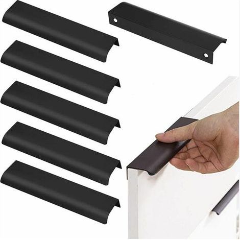 Set mit 6 Möbelgriffen, 128 mm mattschwarze, eingelassene Türgriffe, Aluminiumprofil, integrierter Griff für Küchenmöbel (im Schrank, in Schubladen usw.), Farbe: Schwarz. (1/5)