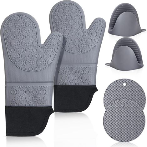 Lot de Gants de Cuisine en Silicone : Gants de Cuisine résistants à la Chaleur Extra Longs antidérapants Gants de Cuisine Gants de Cuisine pour la Cuisson, la Cuisson, Les grillades, Hommes, . (1/5)
