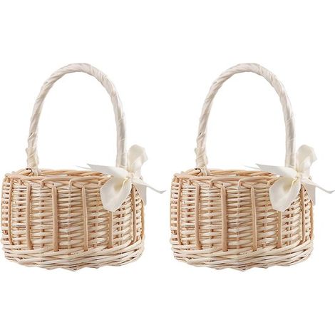Cesta de flores para boda de 2 piezas con lazo,Cesta para niña de las flores de 15 x 19 cm,Accesorios de boda (1/5)