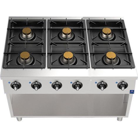 Plan de Cuisson à Gaz Sur Soubassement Ouvert Avec 6 Brûleurs (39,0 Kw) - Mastro
