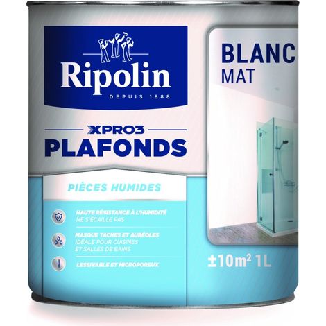 Peinture plafonds cuisine & salle de bain - Blanc mat - RIPOLIN - 1L (1/5)