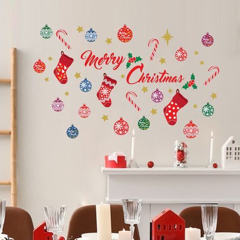 Sets Weihnachtsdekorationen, Wandaufkleber, Wandbilder mit dem Text „Frohe Weihnachten“, geeignet für Wohnzimmer, Kinderzimmer, Babyzimmer, Esszimmer, Cafés und Hoteldekorationen (de (1/5)