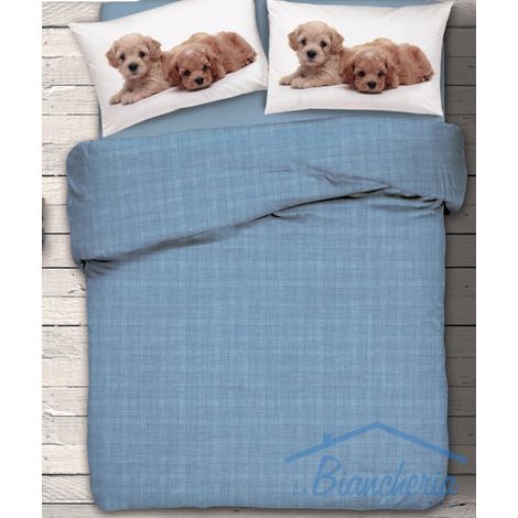 Les DRAPS de lit NATURE des CHIOTS de CHIEN BLEU var.46 LIT DOUBLE 2 PLACES