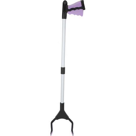 Pinces à déchets pliables multifonctions, longues, avec poignée violette et tube argenté. (1/5)