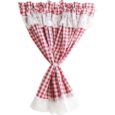 Cortina corta de cocina para ventana pequeña, cortina de café opaca blanca con encaje y voile de algodón a cuadros rojos y vichy, cortinas escalonadas, 1 pieza (1/4)