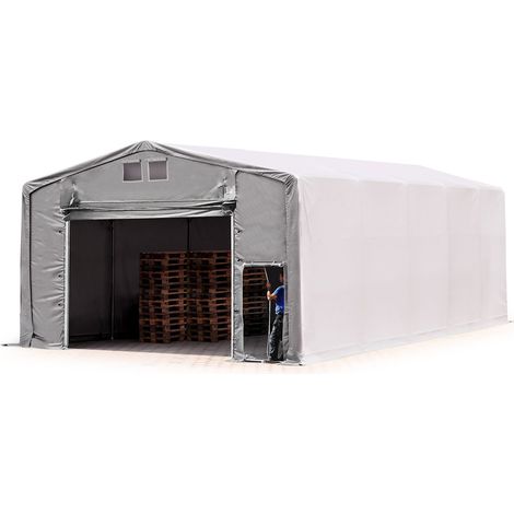 Zelthalle 8x10m Lagerzelt Industriezelt 4m Seitenhöhe PVC Plane 850 N grau 100% wasserdicht Ganzjahreszelt mit Hochziehtor