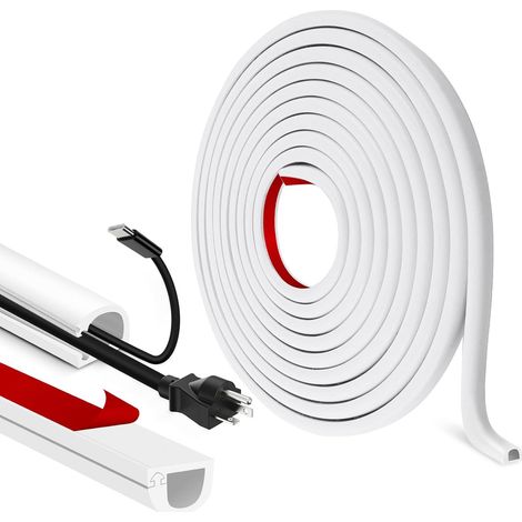 Goulotte Passe Cable adhésif Cache Cable TV Mural Semi-circulaires Cache Fil Electrique Flexible goulotte Electrique pour Le Sol Mural (Blanc, 7mm×14mm×3m) (1/5)