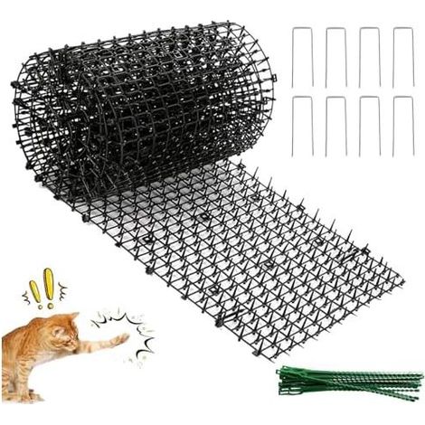 Katzensicheres Gitter, 400 x 30 cm, schwarze Katzenmatte, Katzenabwehrmittel mit 8 U-förmigen Spikes und 20 Befestigungsbändern für den Außenbereich, Garten, Balkon (4 m) – 4 m