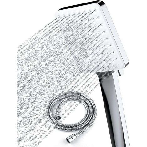 Pommeau de douche haute pression avec tuyau de 1,5 m - 6 modes de pulvérisation - Chrome (1/4)