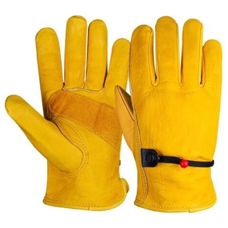 Sollbry Gants de Jardinage en Cuir pour Hommes et Femmes, Paire de Gants de Travail Résistants aux Perforations pour Chauffeurs, Coupe, Construction, Soudure, Stockage (L, Jaune) (1/5)
