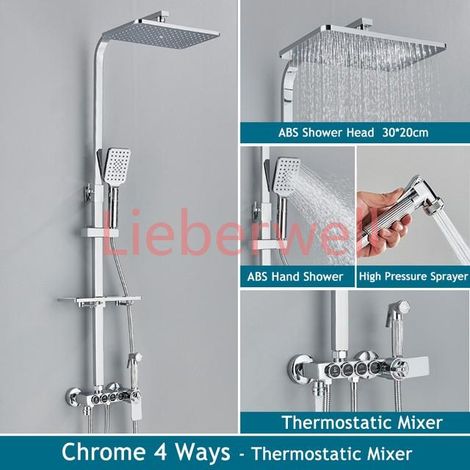 Ensemble de douche de salle de bains numérique chromé, pomme de douche de pluie de 12 pouces, robinet de salle de bains chaud et froid en laiton, système de douche thermostatique intelligent (1/4)