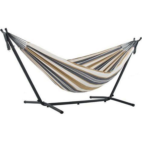 UNHO Hamaca con soporte para 2 personas con una capacidad de carga de 150 kg para jardín camping y playa 270 x 100 x 98 cm, beige