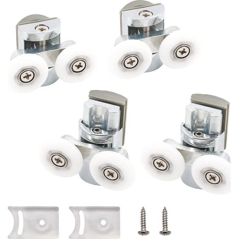 Lot de 4 roues de porte de douche, 2 roulettes supérieures et 2 roulettes inférieures pour porte de douche, en plastique, porte de cabine de douche en verre de 4 à 8 mm (1/5)