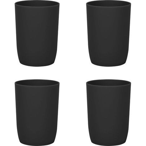 Lot de 4 gobelets à brosse à dents empilables en plastique - 280 ml - Réutilisables - Pour cuisine, salle de bain - Pour adultes et enfants - Noir (1/5)
