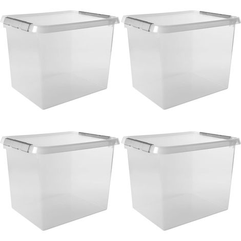Boite Rangement 52L - 50x40x38cm - Lot de 4 - Boîte de rangement en plastique avec couvercle, adaptées aux vetement, jouets, materiel de bricolage et plus encore