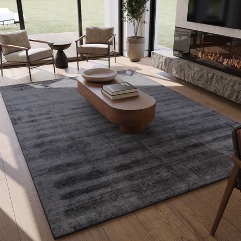 Tapis Loribaft tissé Tapis NaturEleganz - Tapis en laine - 180x120cm, Rectangular - 50% Laine vierge, 50% Viscose - Tissé main - Gris (1/5)